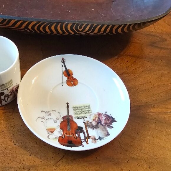 Porcelain Coffee Cup, Espresso Tea Cup, Saucer Violin Cello Musical Instruments - Picture 3 of 10